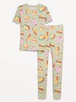 Gender-Neutral Snug-Fit Graphic Pajama Set for Kids-Food