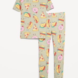 Gender-Neutral Snug-Fit Graphic Pajama Set for Kids-Food