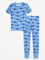 Gender-Neutral Snug-Fit Graphic Pajama Set for Kids-Sharks