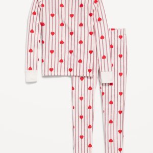 Printed Gender-Neutral Snug-Fit Pajama Set for Kids-Heart Stripes (Match The Fam!)