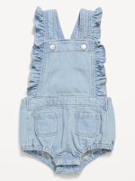 Ruffle-Trim Jean One-Piece Romper for Baby-Denim