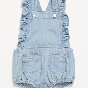 Ruffle-Trim Jean One-Piece Romper for Baby-Denim