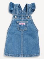 Ruffled Pocket Jean Skirtall Dress for Baby-Medium Wash