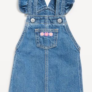 Ruffled Pocket Jean Skirtall Dress for Baby-Medium Wash