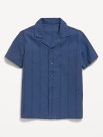 Short-Sleeve Embroidered Eyelet Shirt for Boys-Pacific Blue
