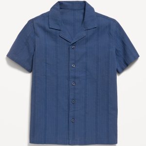 Short-Sleeve Embroidered Eyelet Shirt for Boys-Pacific Blue
