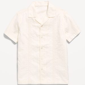 Short-Sleeve Embroidered Eyelet Shirt for Boys-Sea Salt