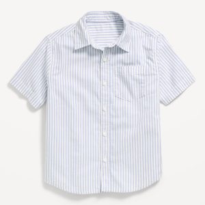 Short-Sleeve Striped Pocket Oxford Shirt for Boys-White/Blue Stripe Word