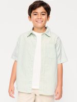 Short-Sleeve Striped Pocket Oxford Shirt for Boys-Green Stripe