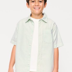 Short-Sleeve Striped Pocket Oxford Shirt for Boys-Green Stripe
