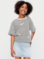 Oversized Short-Sleeve Cropped T-Shirt for Girls-White Daisy
