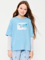 Oversized Long-Sleeve 2-In-1 Graphic T-Shirt for Girls-Ferry Boat