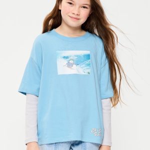 Oversized Long-Sleeve 2-In-1 Graphic T-Shirt for Girls-Ferry Boat