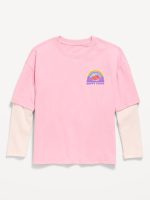 Oversized Long-Sleeve 2-In-1 Graphic T-Shirt for Girls-Fairytale Rose