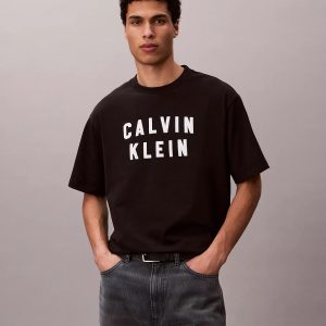 Contrast Logo Graphic Relaxed T-Shirt-Black