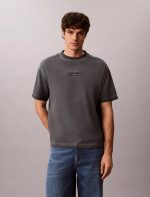 Faded Dye Logo Graphic Classic Crewneck T-Shirt-Windward Blue