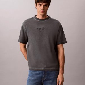 Faded Dye Logo Graphic Classic Crewneck T-Shirt-Windward Blue