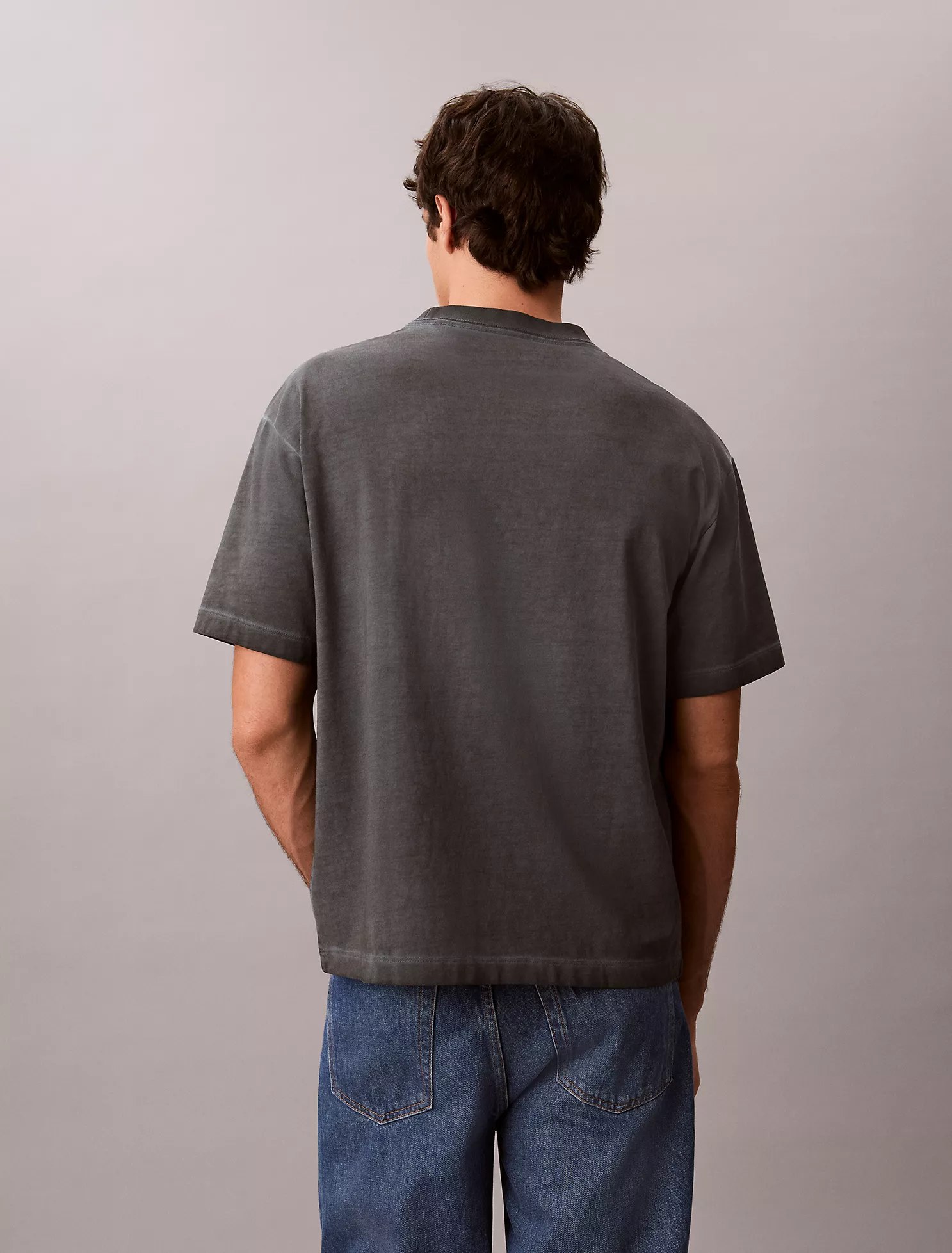 Faded Dye Logo Graphic Classic Crewneck T-Shirt-Windward Blue - Image 3
