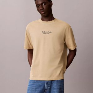 Faded Dye Logo Graphic Classic Crewneck T-Shirt-White Pepper