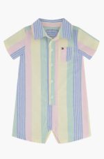 Tommy Hilfiger Stripe Short Sleeve Cotton Romper-Yellow