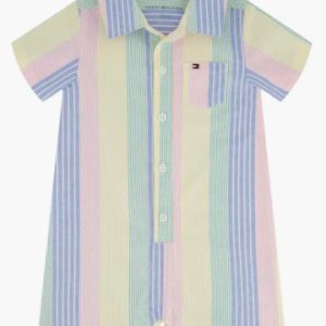 Tommy Hilfiger Stripe Short Sleeve Cotton Romper-Yellow