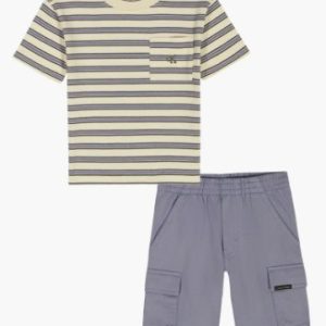 Calvin Klein Kids' Stripe Pocket T-Shirt & Cargo Shorts Set-Purple Multi
