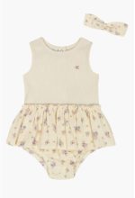 Calvin Klein Floral Skirted Bodysuit & Headband Set-Beige