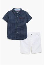 Tommy Hilfiger Short Sleeve Button-Up Shirt & Shorts Set-Blue Multi