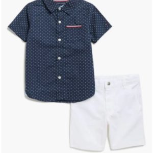 Tommy Hilfiger Short Sleeve Button-Up Shirt & Shorts Set-Blue Multi
