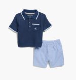 Tipped Polo & Shorts Set-Blue Multi