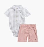 Polo Bodysuit & Shorts Set-Multi Pink