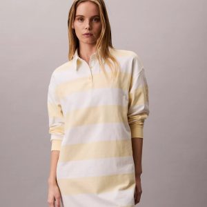 Varsity Stripe Mini Polo Dress-Snow White Stripe