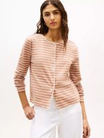 Stripe Cotton Interlock Cardigan T-Shirt-Tawny Rose Ivory Silk Stripe