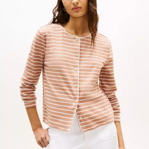 Stripe Cotton Interlock Cardigan T-Shirt-Tawny Rose Ivory Silk Stripe