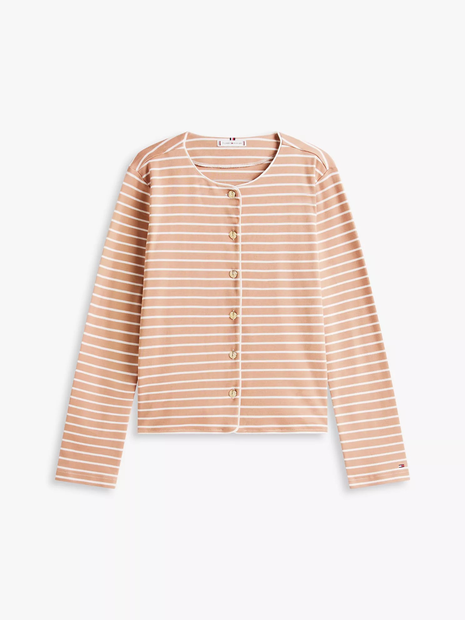 Stripe Cotton Interlock Cardigan T-Shirt-Tawny Rose Ivory Silk Stripe - Image 3