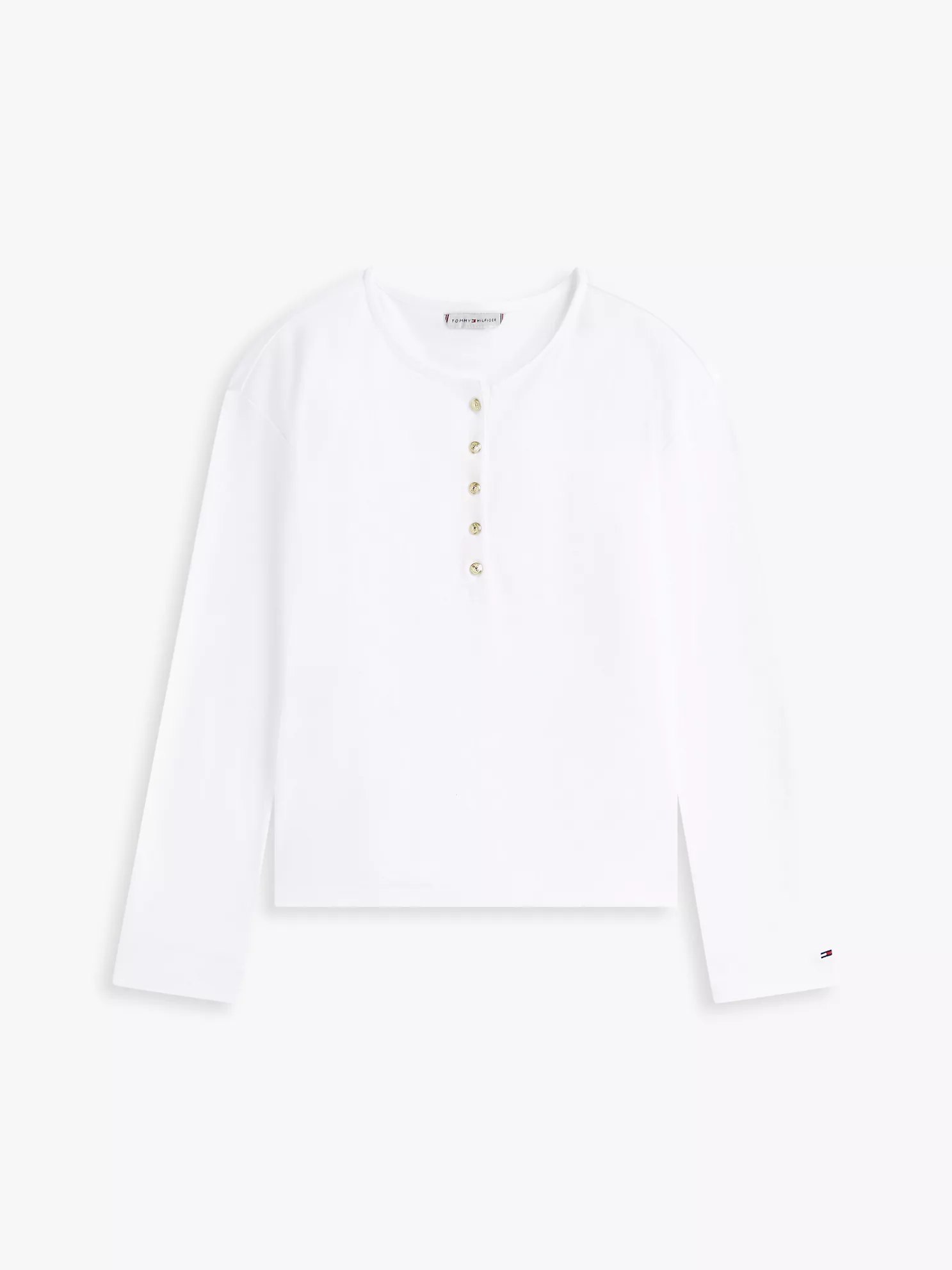 Relaxed Fit Cotton Interlock Henley-Optic White - Image 2