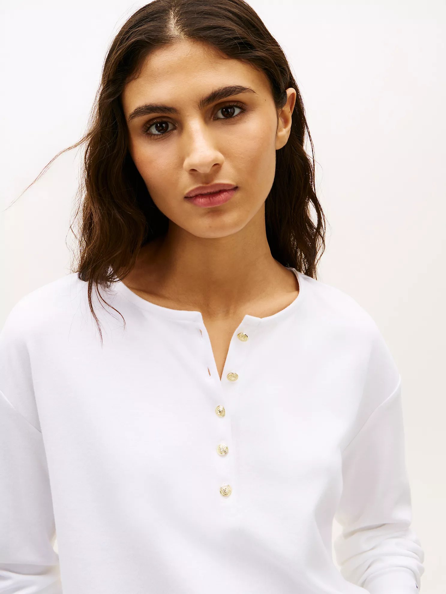 Relaxed Fit Cotton Interlock Henley-Optic White - Image 3