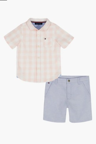 Tommy Hilfiger Short Sleeve Button-Up & Shorts Set-Blue