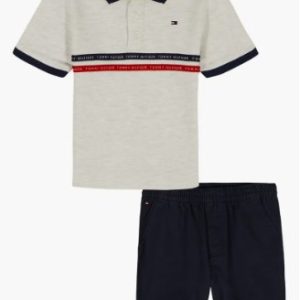 Tommy Hilfiger Stripe Polo & Chino Shorts Set-Heather Grey
