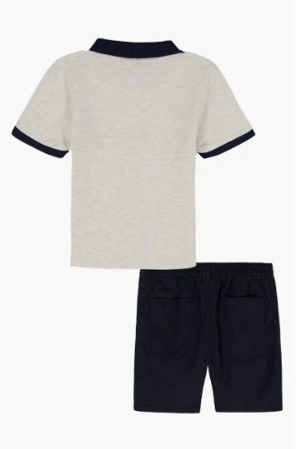 Tommy Hilfiger Stripe Polo & Chino Shorts Set-Heather Grey - Image 2