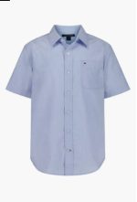 Tommy Hilfiger Kids' End on End Stripe Short Sleeve Button-Up Shirt-Spring Blue