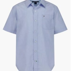 Tommy Hilfiger Kids' End on End Stripe Short Sleeve Button-Up Shirt-Spring Blue