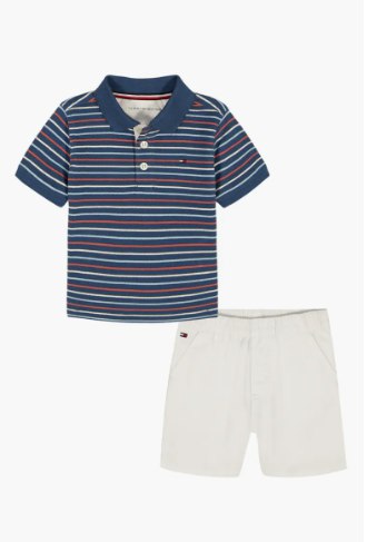 Tommy Hilfiger Stripe Polo & Shorts Set-Navy