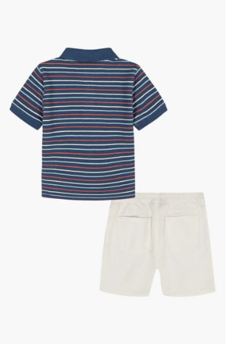 Tommy Hilfiger Stripe Polo & Shorts Set-Navy - Image 2