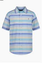 Tommy Hilfiger Kids' Railroad Stripe Short Sleeve Shirt-Spring Blue