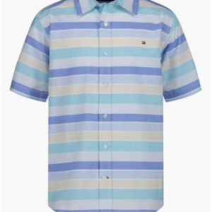 Tommy Hilfiger Kids' Railroad Stripe Short Sleeve Shirt-Spring Blue