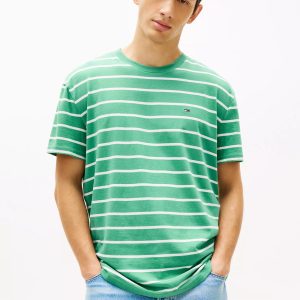 Tommy Jeans Stripe T-Shirt-Bahama Green/White Stripe