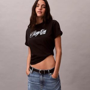 Raised Logo Graphic Boxy T-Shirt-Black