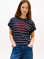 Arch Logo Stripe Dolman Sleeve T-Shirt-Navy