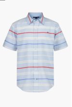 Tommy Hilfiger Kids' American Stripe Short Sleeve Button-Up Shirt-Chambray Blue